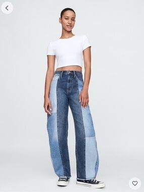 GAP High Rise Barrel Patchwork Jeans Medium Indigo | Size 24 Regular